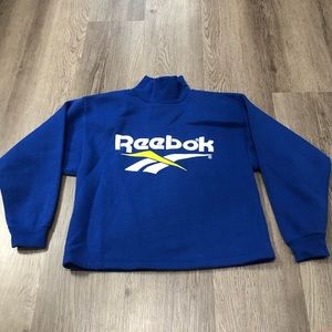 Vtg Y2K Reebok Mock Neck Sweatshirt Blue Yellow Logo Kid’s 10/12‎ Made In USA